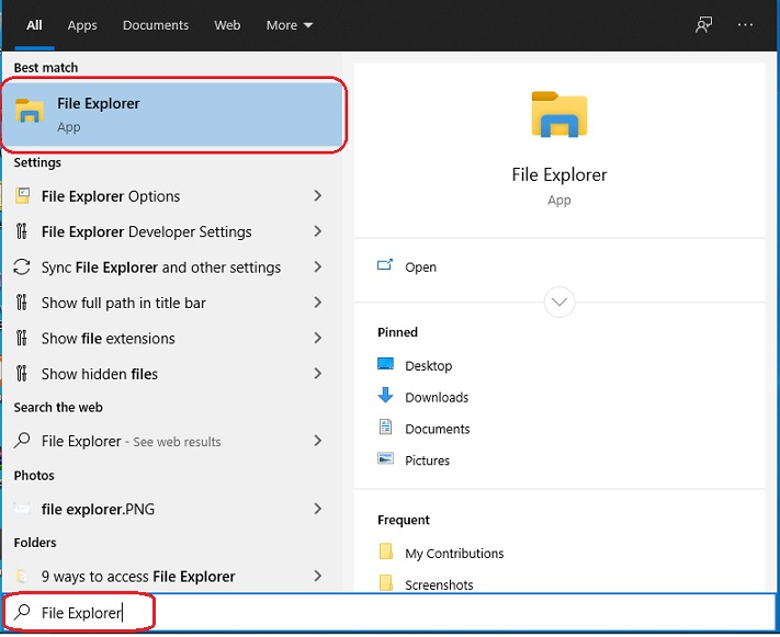 File explorer and press enter